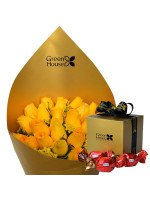 RAMO GLAM GOLD 24 ROSAS (AMARILLAS) + ¡GRATIS! BOX SORINI (10 UNIDADES)