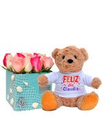 LINEA AQUA 12 ROSAS + ¡GRATIS! OSITO TEDDY FELIZ DÍA PERSONALIZABLE