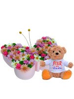 MARIPOSA PRIMAVERA ROSADA + ¡GRATIS! OSITO TEDDY FELIZ DÍA PERSONALIZABLE