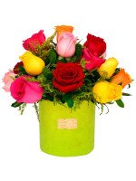 ARREGLO AMAZONIA 15 ROSAS COLORIDAS