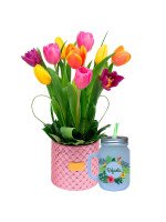 GLAM PINK 10 TULIPANES + ¡GRATIS! MUG TROPICAL PERSONALIZABLE