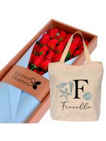 CAJA GLAM GOLD 24 ROSAS + ¡GRATIS! BOLSO PLAYERO PERSONALIZABLE