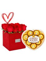 RUBÍ CUPIDO 12 ROSAS + ¡GRATIS! BOMBONES FERRERO ROCHER CORAZÓN