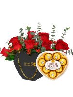 CARTERA ROSAS CORAZÓN (NEGRA) + ¡GRATIS! BOMBONES FERRERO ROCHER CORAZÓN