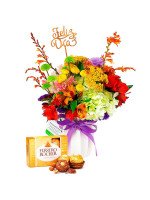 ARREGLO FELIZ DÍA + ¡GRATIS! BOMBONES FERRERO ROCHER