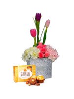 GLAM SILVER 3 TULIPANES Y FLORES VARIADAS + ¡GRATIS! BOMBONES FERRERO ROCHER