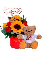 LUXURY I LOVE YOU ROSAS Y GIRASOLES + ¡GRATIS! PELUCHE TEDDY LOVE YOU