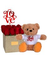 GLAM GOLD LOVE (12 ROSAS) + ¡GRATIS! PELUCHE TEDDY LOVE YOU