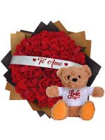 RAMO BUCHÓN TE AMO (50 ROSAS) + ¡GRATIS! PELUCHE TEDDY LOVE YOU