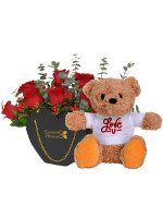 CARTERA ROSAS CORAZÓN (NEGRA) + ¡GRATIS! PELUCHE TEDDY LOVE YOU