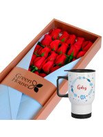 CAJA GLAM GOLD 24 ROSAS + ¡GRATIS! MUG VIAJERO INVIERNO (PERSONALIZABLE)