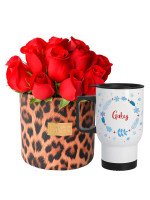 LEOPARDO 15 ROSAS + ¡GRATIS! MUG VIAJERO INVIERNO (PERSONALIZABLE)